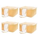 Yellow Weaves Non Woven Self-Embossed Design Underbed Storage Organizer/Blanket Cover Bag with Transparent Window and Handles for Blankets, Quilts, Comforters, Pack of 4, Apricot color