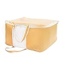 Yellow Weaves Non Woven Self-Embossed Design Underbed Storage Organizer/Blanket Cover Bag with Transparent Window and Handles for Blankets, Quilts, Comforters, Pack of 1, Apricot color
