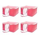 Yellow Weaves Non Woven Self-Embossed Design Underbed Storage Organizer/Blanket Cover Bag with Transparent Window and Handles for Blankets, Quilts, Comforters, Pack of 4, Pink color
