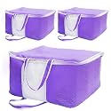 Yellow Weaves Non Woven Self-Embossed Design Underbed Storage Organizer/Blanket Cover Bag with Transparent Window and Handles for Blankets, Quilts, Comforters, Pack of 3, Purple color