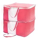 Yellow Weaves Non Woven Self-Embossed Design Underbed Storage Organizer/Blanket Cover Bag with Transparent Window and Handles for Blankets, Quilts, Comforters, Pack of 2, Pink color