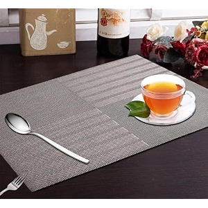 yellow weaves pvc dining table placemats  heat resistant dining table place mats for kitchen coffee center table side party - set of 4 rose gold