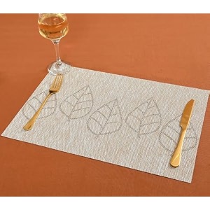 yellow weaves pvc rectangular dining table placemats set of 6 - ash grey