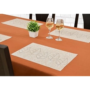 yellow weaves pvc rectangular dining table placemats set of 4 - beige