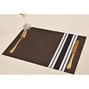 Yellow Weaves PVC Dining Table Placemats | Heat Resistant Dining Table Place Mats for Kitchen Coffee Center Table Side Party - (Set of 4, Dark Brown Stripe)
