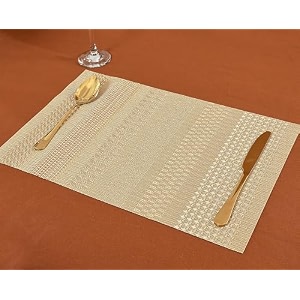 yellow weaves pvc rectangular dining table placemats set of 8 - golden