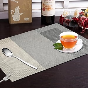 yellow weaves pvc rectangular dining table placemats set of 8 - grey border