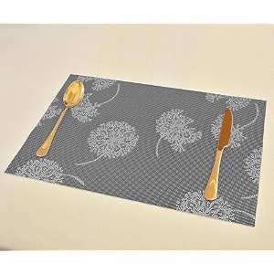 yellow weaves pvc rectangular dining table placemats set of 8 - grey black