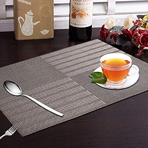 yellow weaves pvc rectangular dining table placemats set of 8 - rose gold