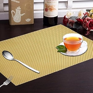 yellow weaves pvc rectangular dining table placemats set of 8 - gold