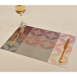 yellow weaves pvc rectangular dining table placemats set of 8 - geometric red
