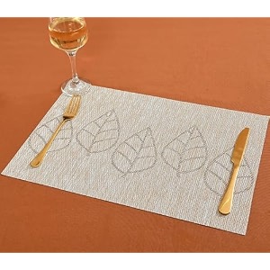 yellow weaves pvc rectangular dining table placemats set of 8 - beige