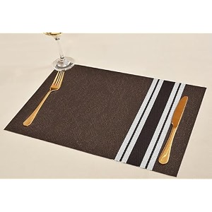 yellow weaves pvc rectangular dining table placemats set of 8 - dark brown stripe
