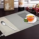 Yellow Weaves PVC Rectangular Dining Table Placemats, Set of 8 - Grey Border