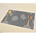 Yellow Weaves PVC Rectangular Dining Table Placemats, Set of 8 - Grey Black