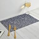 Yellow Weaves PVC Rectangular Dining Table Placemats, Set of 8 - Blue