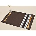 Yellow Weaves PVC Rectangular Dining Table Placemats, Set of 8 - Dark Brown Stripe