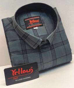 YELLOWDASH Men Checkered Formal Grey Shirt