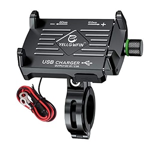 yellowfin claw grip aluminium waterproof bike  motorcycle  scooter mobile phone holder mount with 25a usb charger amp 360 rotation for maps and gps navigation m6 black