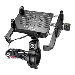 yellowfin claw grip aluminium waterproof bike  motorcycle  scooter mobile phone holder mount with fast usb 30 charger amp 360 rotation for maps and gps navigation m6s black
