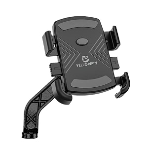 yellowfin jaw grip one touch release mobile holder for motorcycle amp scooter rear view mirror base mount with aluminium alloy extender rod amp 17mm ball head 360 rotationuniversal smartphone holder