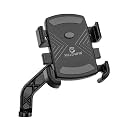 YELLOWFIN Jaw Grip one Touch Release Mobile Holder for Motorcycle &amp; Scooter, Rear View Mirror Base Mount with Aluminium Alloy Extender Rod &amp; 17mm Ball Head, 360° Rotation,Universal Smartphone Holder