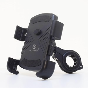yellowfin jaw grip one touch release mobile holder for motorcycle amp scooter abs grip with aluminium alloy handlebar mount 360 rotation secure phone mount for bike navigation