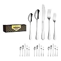 YELONA Combo Set of 20 Premium Silver Cutlery Stainless Steel Luxury Dinnerware Tableware Serving Spoon Fork Knife Reusable Satin Mirror Finish for Home Restaurant Dining Table and Gift