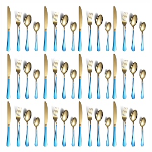 yelona combo set of 48 premium gold green handle daily use cutlery stainless steel luxury dinnerware flatware serving spoon fork knife reusable mirror finish for home kitchen dining table and gifts