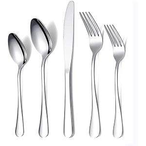 yelona combo set of 5 premium silver cutlery stainless steel luxury dinnerware tableware serving spoon fork knife reusable satin mirror finish for home restaurant dining table and gift