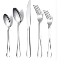 YELONA Combo Set of 5 Premium Silver Cutlery Stainless Steel Luxury Dinnerware Tableware Serving Spoon Fork Knife Reusable Satin Mirror Finish for Home Restaurant Dining Table and Gift