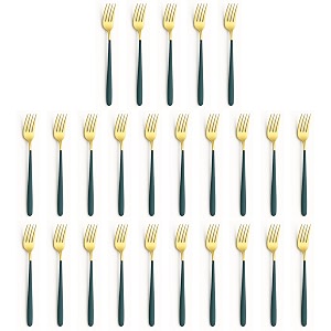 yelona golden lavish food grade stainless steel durable forks for dinner fruit cafe desserts salads appetizers pastry for dining tables flatware amp cutlery sets-set of 25 castleton green handle