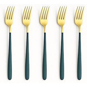 yelona golden lavish food grade stainless steel durable forks for dinner fruit cafe desserts salads appetizers pastry for dining tables flatware amp cutlery sets -set of 5 castleton green handle