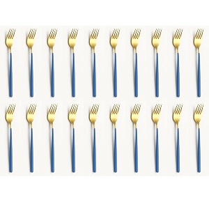 yelona golden lavish food grade stainless steel durable forks for dinner fruit cafe desserts salads appetizers pastry for dining tables flatware amp cutlery sets - set of 20 indigo blue handle