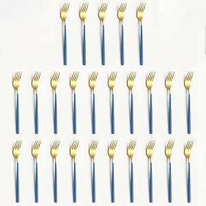 yelona golden lavish food grade stainless steel durable forks for dinner fruit cafe desserts salads appetizers pastry for dining tables flatware amp cutlery sets - set of 25 indigo blue handle