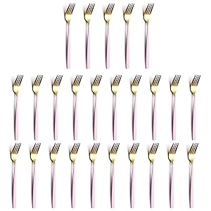 yelona golden lavish food grade stainless steel durable forks for dinner fruit cafe desserts salads appetizers pastry for dining tables flatware amp cutlery sets - set of 25 fucia pink handle