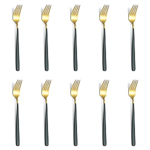 yelona golden lavish food grade stainless steel durable forks for dinner fruit cafe desserts salads appetizers pastry for dining tables flatware amp cutlery sets -set of 10 charcoal black handle