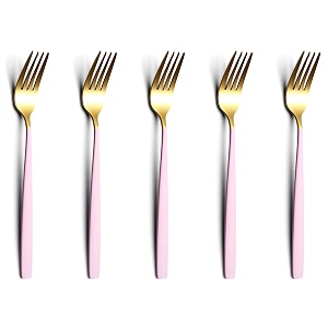 yelona golden lavish food grade stainless steel durable forks for dinner fruit cafe desserts salads appetizers pastry for dining tables flatware amp cutlery sets - set of 5 fucia pink handle