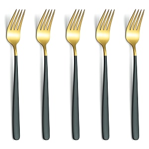 yelona golden lavish food grade stainless steel durable forks for dinner fruit cafe desserts salads appetizers pastry for dining tables flatware amp cutlery sets - set of 5 charcoal black handle