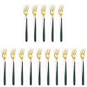YELONA Golden Lavish Food Grade Stainless Steel Durable Forks For Dinner, Fruit, Cafe, Desserts, Salads, Appetizers, Pastry for Dining Tables Flatware &amp; Cutlery Sets-(Set of 15 Castleton Green Handle)