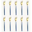 YELONA Golden Lavish Food Grade Stainless Steel Durable Forks for Dinner, Fruit, Cafe, Desserts, Salads, Appetizers, Pastry for Dining Tables Flatware &amp; Cutlery Sets - (Set of 10 Indigo Blue Handle)