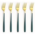 YELONA Golden Lavish Food Grade Stainless Steel Durable Forks For Dinner, Fruit, Cafe, Desserts, Salads, Appetizers, Pastry for Dining Tables Flatware &amp; Cutlery Sets -(Set of 5 Castleton Green Handle)