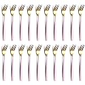 YELONA Golden Lavish Food Grade Stainless Steel Durable Forks for Dinner, Fruit, Cafe, Desserts, Salads, Appetizers, Pastry for Dining Tables Flatware &amp; Cutlery Sets - (Set of 20 Fucia Pink Handle)