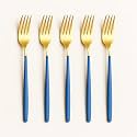 YELONA Golden Lavish Food Grade Stainless Steel Durable Forks for Dinner, Fruit, Cafe, Desserts, Salads, Appetizers, Pastry for Dining Tables Flatware &amp; Cutlery Sets - (Set of 5 Indigo Blue Handle)