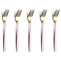 YELONA Golden Lavish Food Grade Stainless Steel Durable Forks for Dinner, Fruit, Cafe, Desserts, Salads, Appetizers, Pastry for Dining Tables Flatware &amp; Cutlery Sets - (Set of 5 Fucia Pink Handle)
