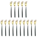 YELONA Golden Lavish Food Grade Stainless Steel Durable Forks For Dinner, Fruit, Cafe, Desserts, Salads, Appetizers, Pastry for Dining Tables Flatware &amp; Cutlery Sets -(Set of 15 Charcoal Black Handle)