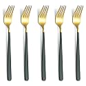 YELONA Golden Lavish Food Grade Stainless Steel Durable Forks For Dinner, Fruit, Cafe, Desserts, Salads, Appetizers, Pastry for Dining Tables Flatware &amp; Cutlery Sets - (Set of 5 Charcoal Black Handle)