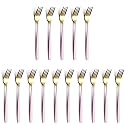 YELONA Golden Lavish Food Grade Stainless Steel Durable Forks for Dinner, Fruit, Cafe, Desserts, Salads, Appetizers, Pastry for Dining Tables Flatware &amp; Cutlery Sets - (Set of 15 Fucia Pink Handle)