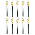 YELONA Golden Lavish Food Grade Stainless Steel Durable Forks For Dinner, Fruit, Cafe, Desserts, Salads, Appetizers, Pastry for Dining Tables Flatware & Cutlery Sets-(Set of 10 Castleton Green Handle)