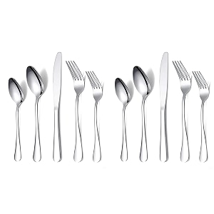 yelona set of 10 premium silver daily use cutlery stainless steel luxury dinnerware flatware serving dinner spoon fork knife reusable mirror finish for home kitchen dining table and gifts